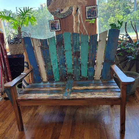 Bench Carved Wood Green