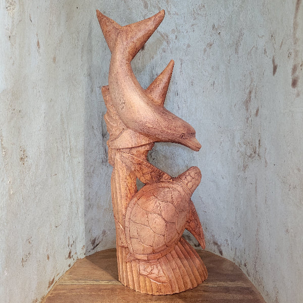 Dolphin Turtle Wood Carving