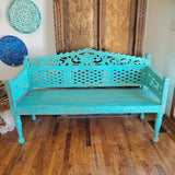 Bench Carved Wood Green
