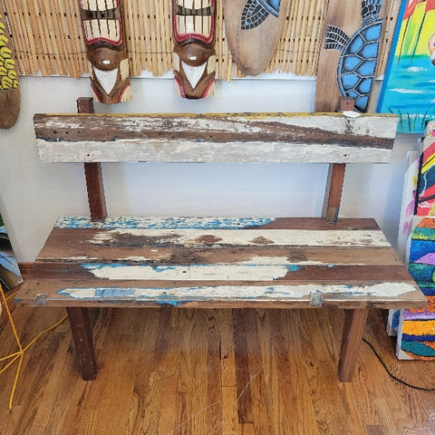 Bench Carved Wood Green